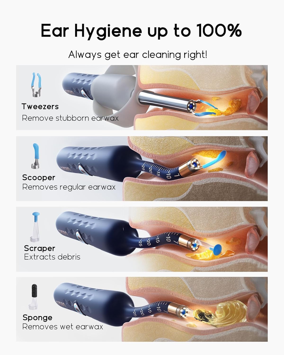 Bebird Smart Visual Ear Cleaner with HD Camera & Precision Tweezers – Wireless Ear Wax Removal Kit with LED Otoscope & Silicone Safety Tips (Blue)