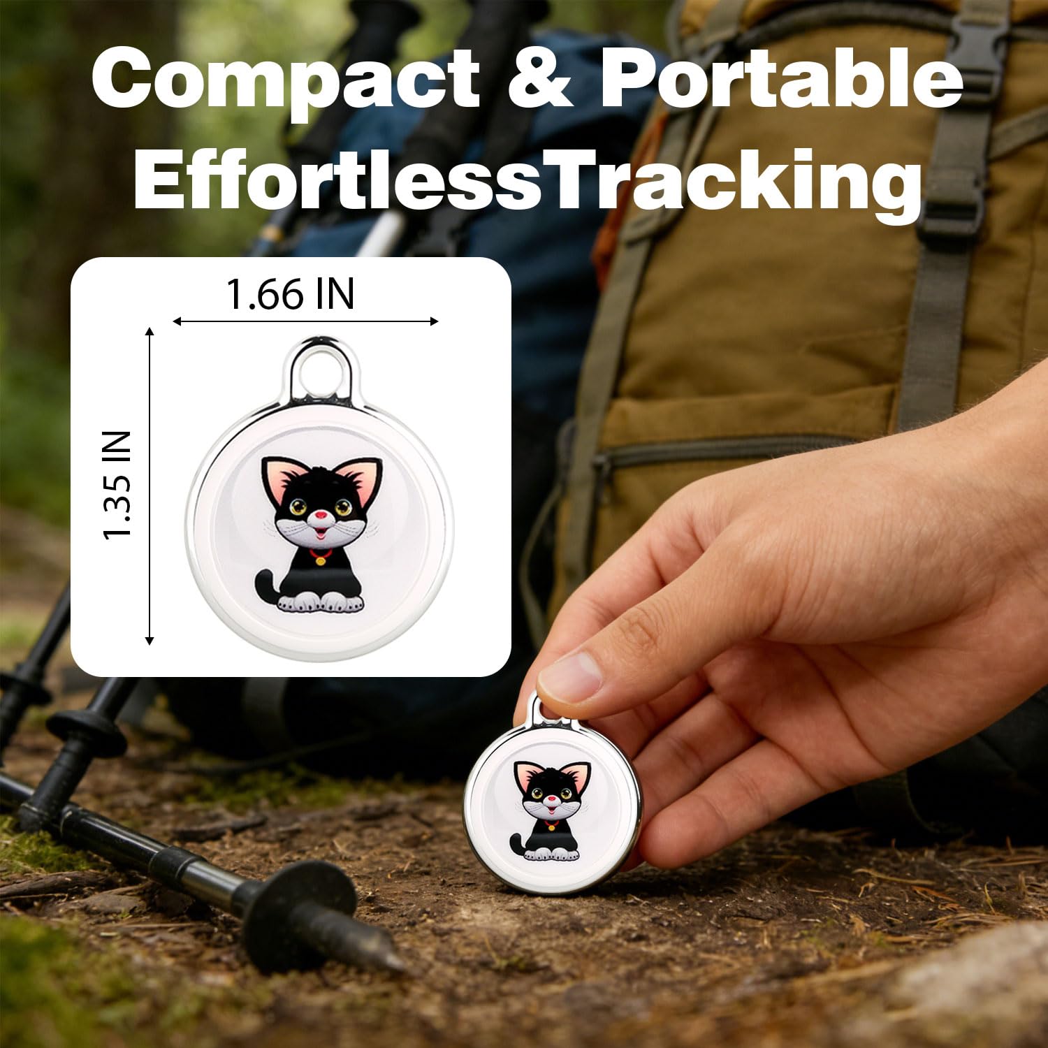 Ultra-Light Cat GPS Tracker, No Subscription, 365-Day Battery, Waterproof Smart Pet Locator with App Tracking & History Monitoring