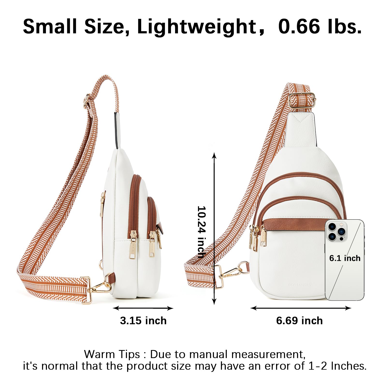 BOSTANTEN Small Leather Sling Bag for Women – RFID Blocking Crossbody Chest Bag for Travel & Daily Use (Beige)