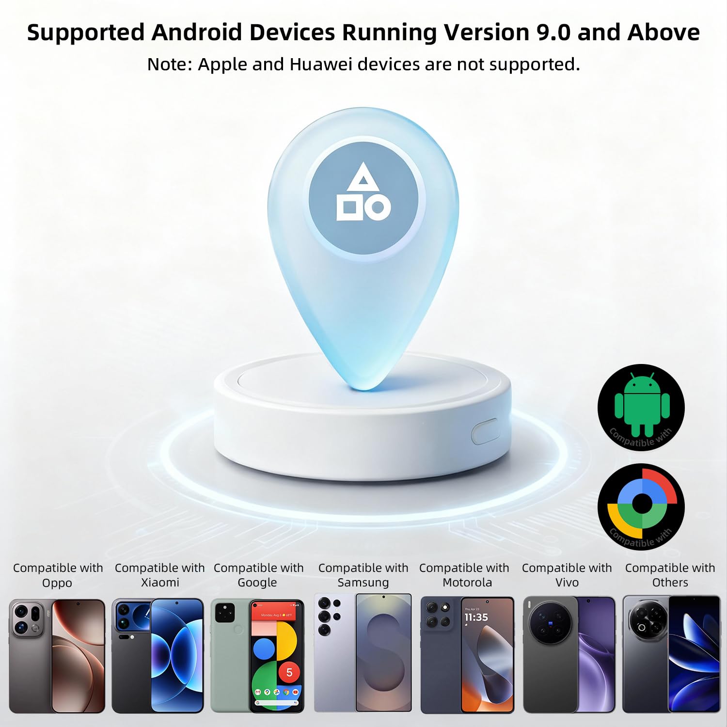 Android Bluetooth Smart Tracker Tag, Find Hub Compatible Item Locator with 100dB Alarm and Replaceable Battery
