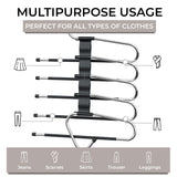MORALVE Space-Saving Pants Hangers – 5-Tier Non-Slip Multi-Layer Closet Organizer for Trousers & Skirts (Black, 2-Pack)