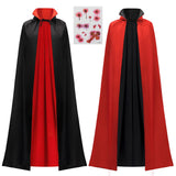Unisex Vampire Costume with Cape & Tattoo Scar – Classic Black & Red Dracula Outfit for Kids & Adults