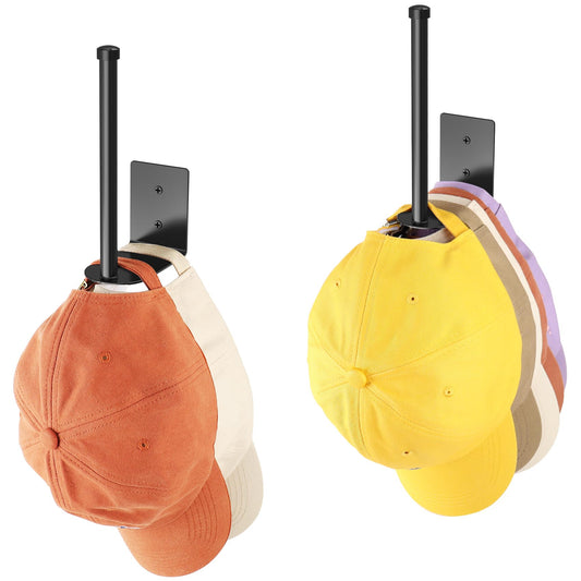 DURMMUR Stainless Steel Hat Rack (2-Pack) – Adhesive & Screw Wall-Mount Baseball Cap Organizer for Door, Closet & Bedroom (Black)