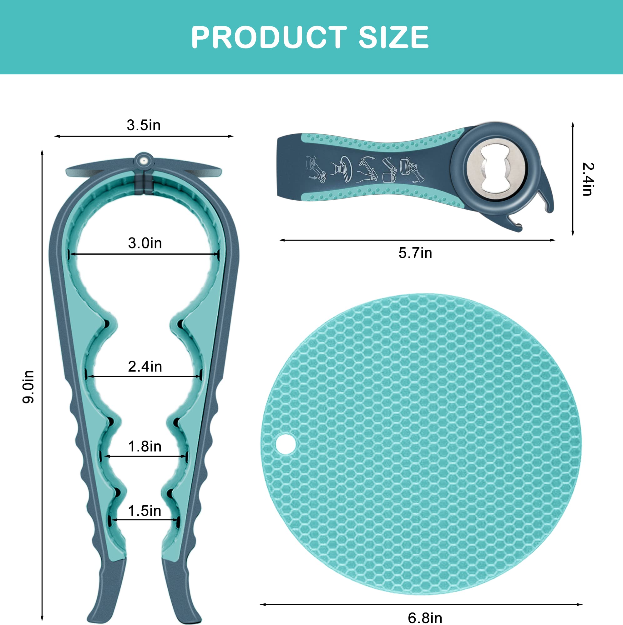 Multi-Function Jar & Bottle Opener Set for Weak Hands – Ergonomic, Non-Slip Kitchen Aid