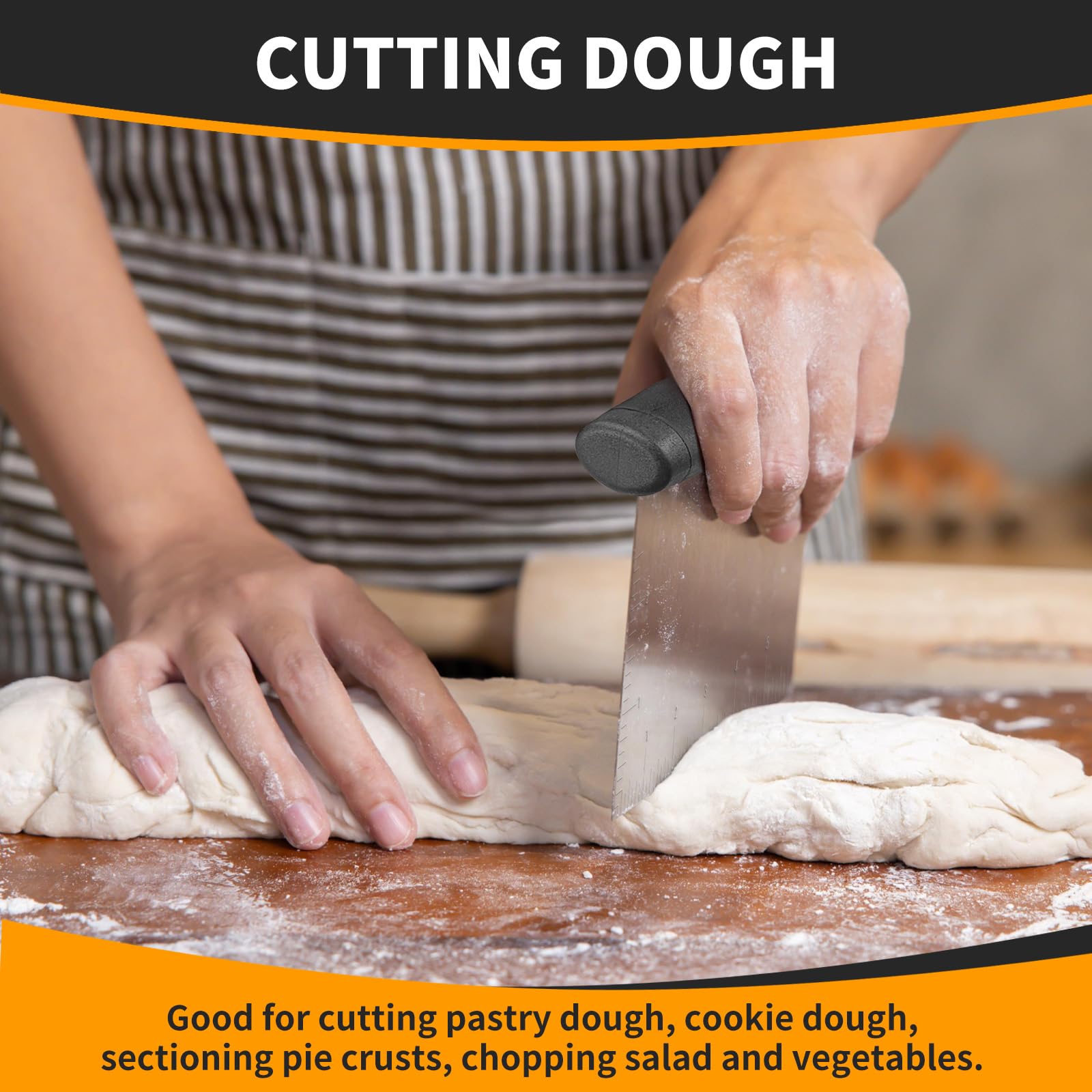 Stainless Steel Bench Scraper with Measurement Marks – Ergonomic Dough & Pastry Cutter
