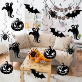 Halloween Hanging Swirl Decorations – 32-Piece Black & White Party Set with Pumpkins, Ghosts, Bats & Spiders