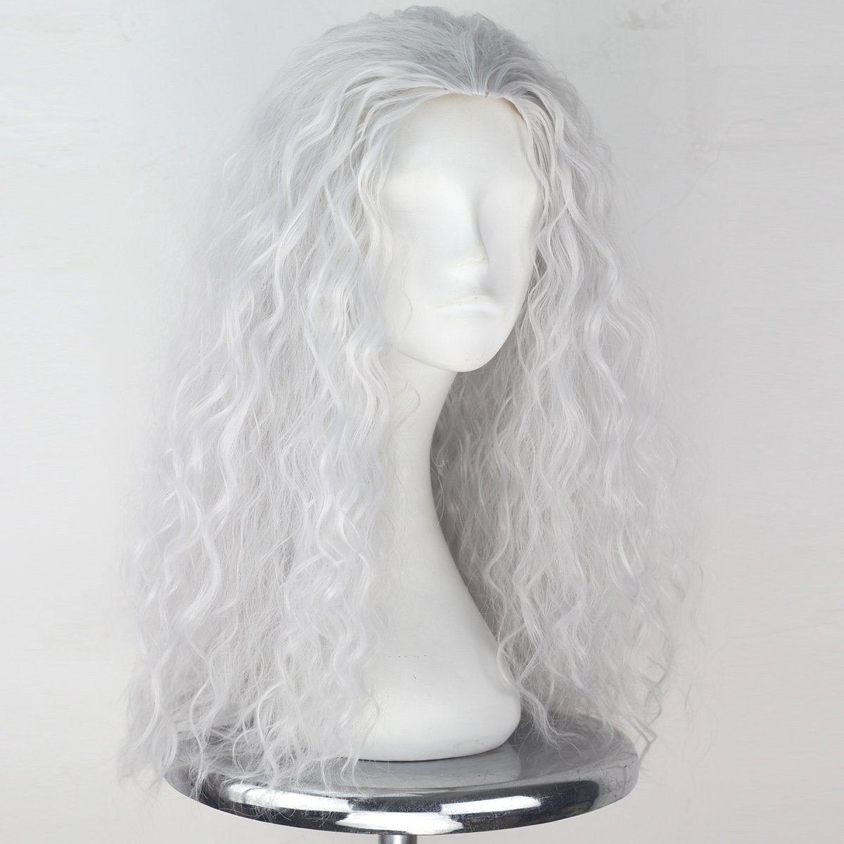 Silver Grey Long Wig for Women – 21.6" Heat Resistant Synthetic Hair with Adjustable Cap & Hairnet