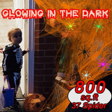 Halloween Orange Spider Web with Glow-in-the-Dark Effect – 250g Web + 37 Spiders + 2 Black Lights