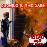 Halloween Orange Spider Web with Glow-in-the-Dark Effect – 250g Web + 37 Spiders + 2 Black Lights