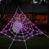 Large Lighted Halloween Spider Web – 250 LED Purple Lights with Hook & Stakes, Weatherproof Outdoor Decoration