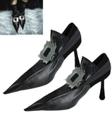 Black Witch Shoe Covers with Buckle – Adjustable Faux Leather Halloween Costume Accessory for Women