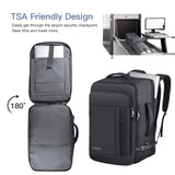 GIEURY 50L Expandable Carry On Travel Backpack with TSA 180° Opening and Shoe Compartment – Black