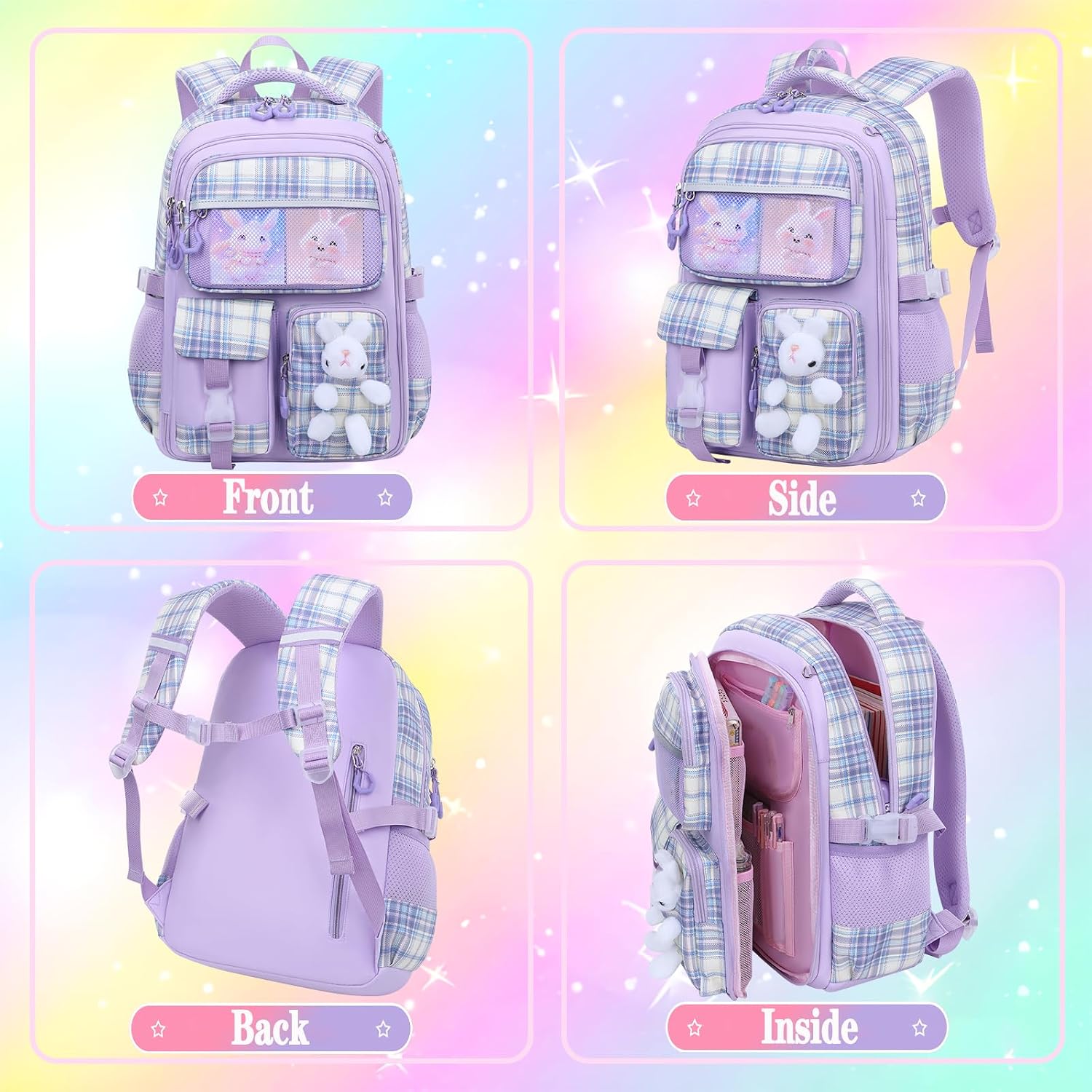 3-Piece Girls School Backpack Set with Lunch Bag