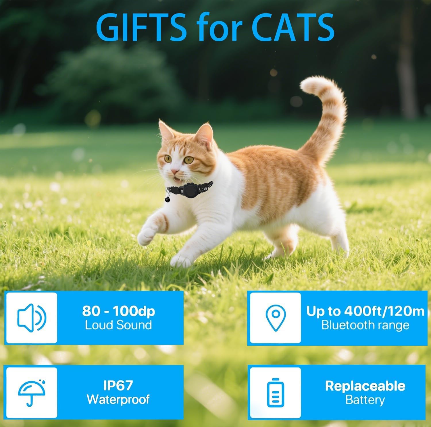 GPS Cat Tracker Collar Apple Find My Compatible Waterproof Adjustable Pet Locator No Subscription Required