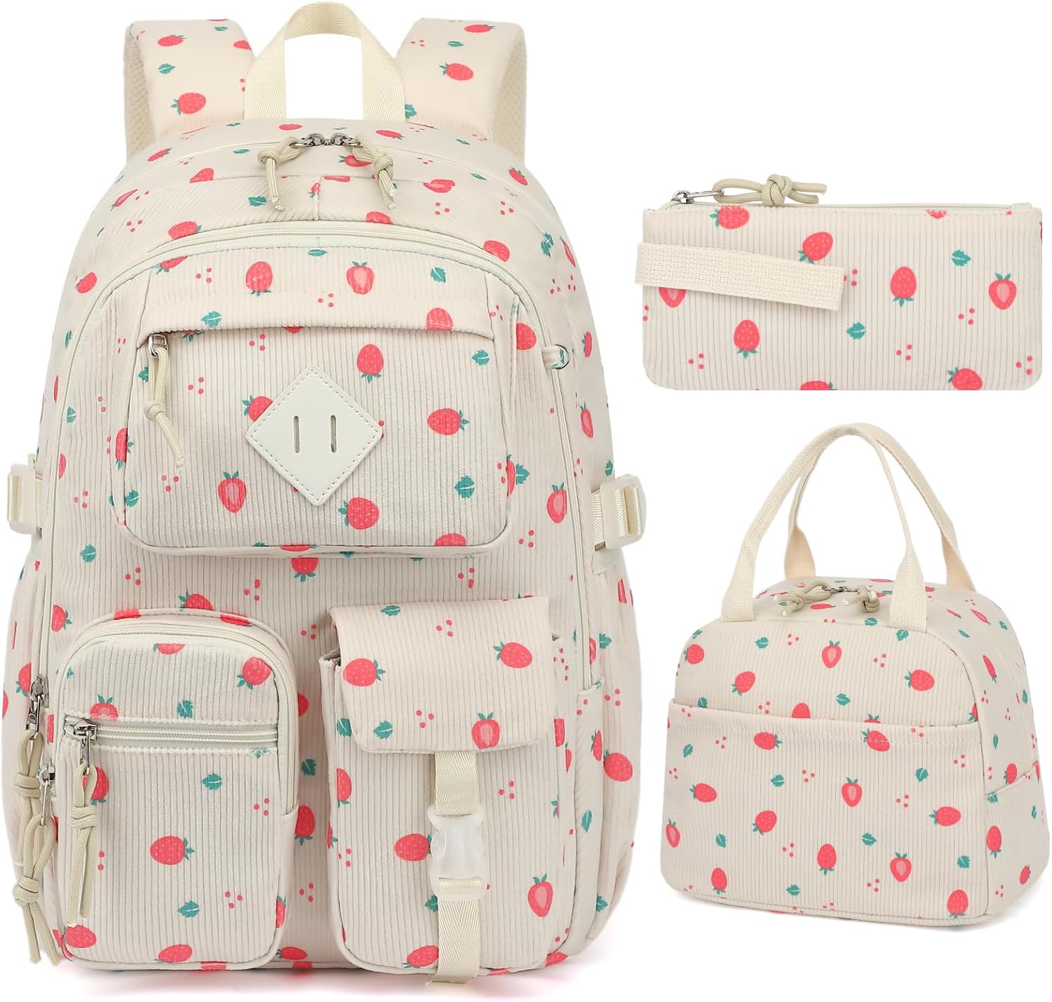 Pink Leopard Corduroy 3-Piece School Backpack Set