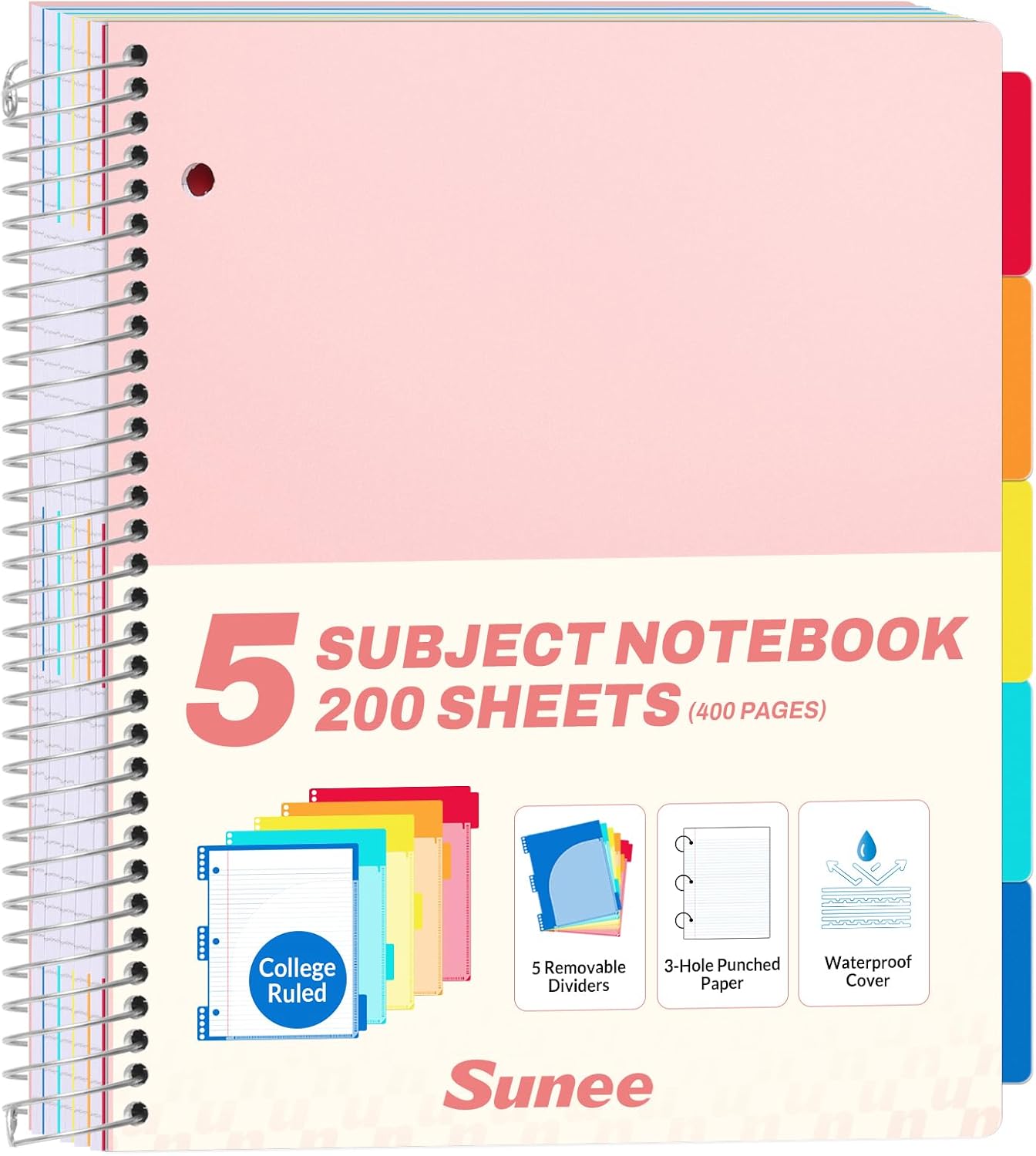 All-in-One Study Notebook with 5 Pocket Dividers, 400 College Ruled Pages and Binder-Ready Sheets