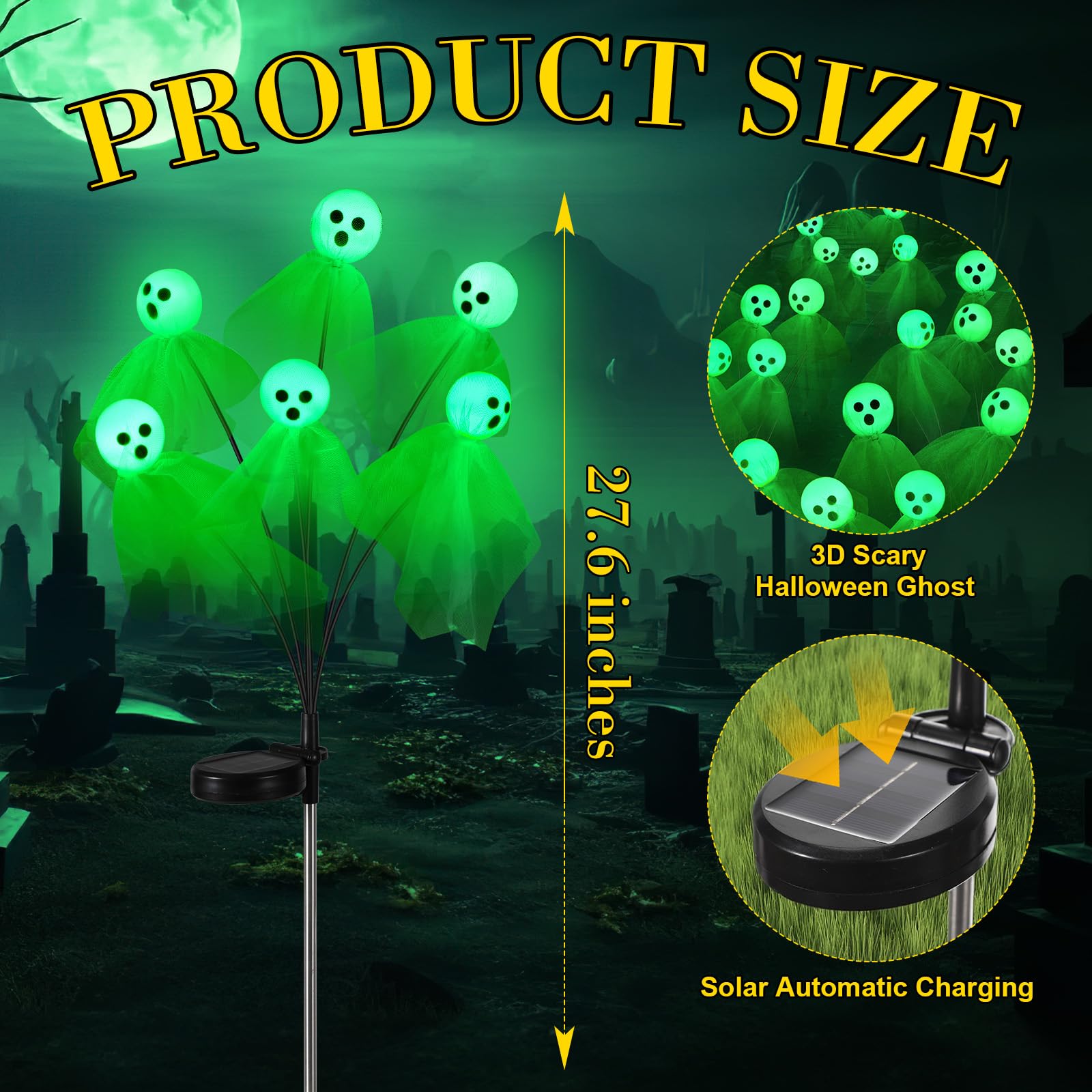 VIHOSE 2 Packs Halloween Decorations Outdoor Halloween Ghost Path Lights 12 LED Spooky Solar Lights Waterproof Solar Firefly Ghost Swaying Light for Outside Garden Lawn Yard Decors (Green)