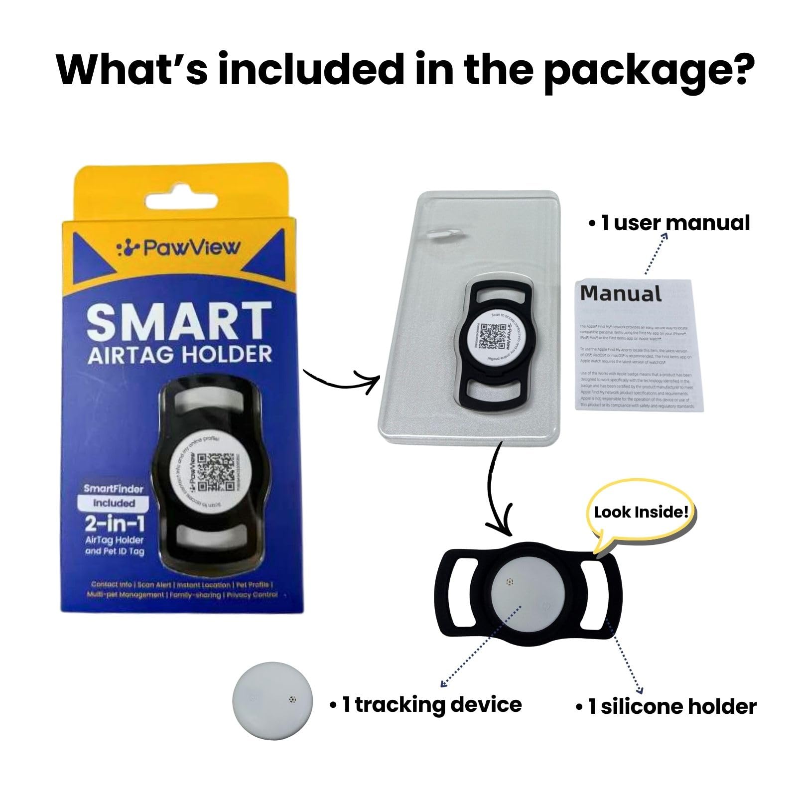 Smart Cat & Dog GPS Tracker with QR Emergency ID Tag, No Monthly Fee, Real-Time Find My Tracking, Lightweight Waterproof Collar Locator for Pets