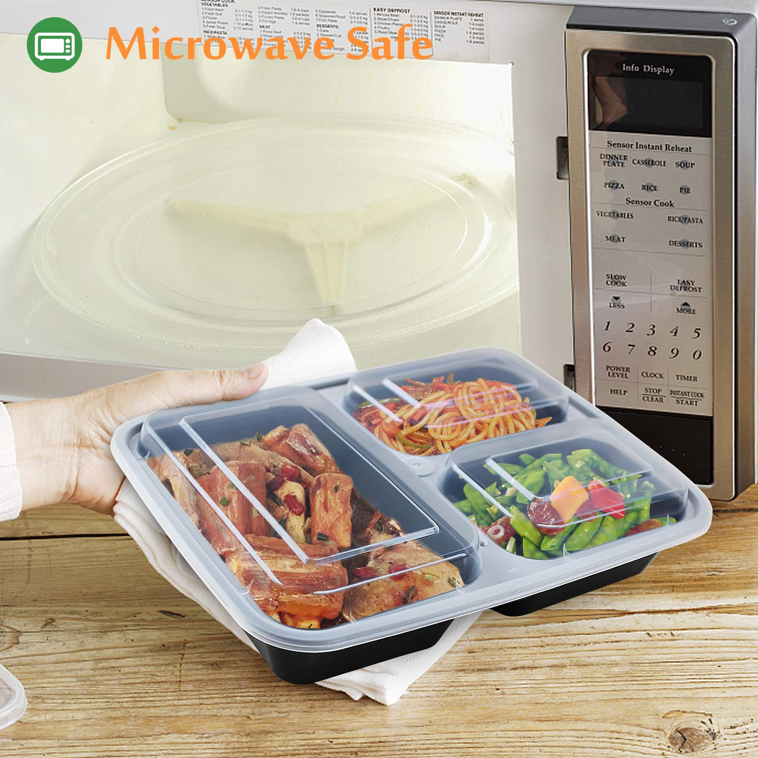 Enther 3-Compartment Meal Prep Containers with Portion Cups – 20 Pack BPA-Free Bento Boxes