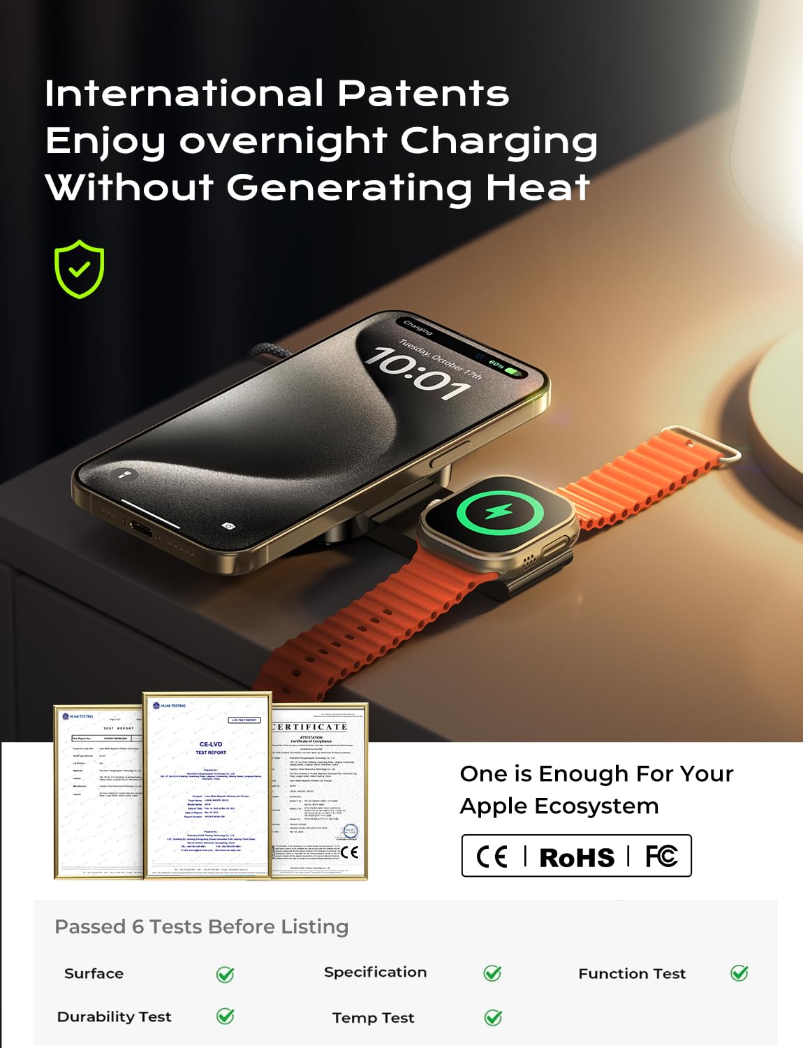 LISEN MagSafe Charger Stand – Ultra Slim 2-in-1 Magnetic Charging Stand for iPhone, Apple Watch & AirPods