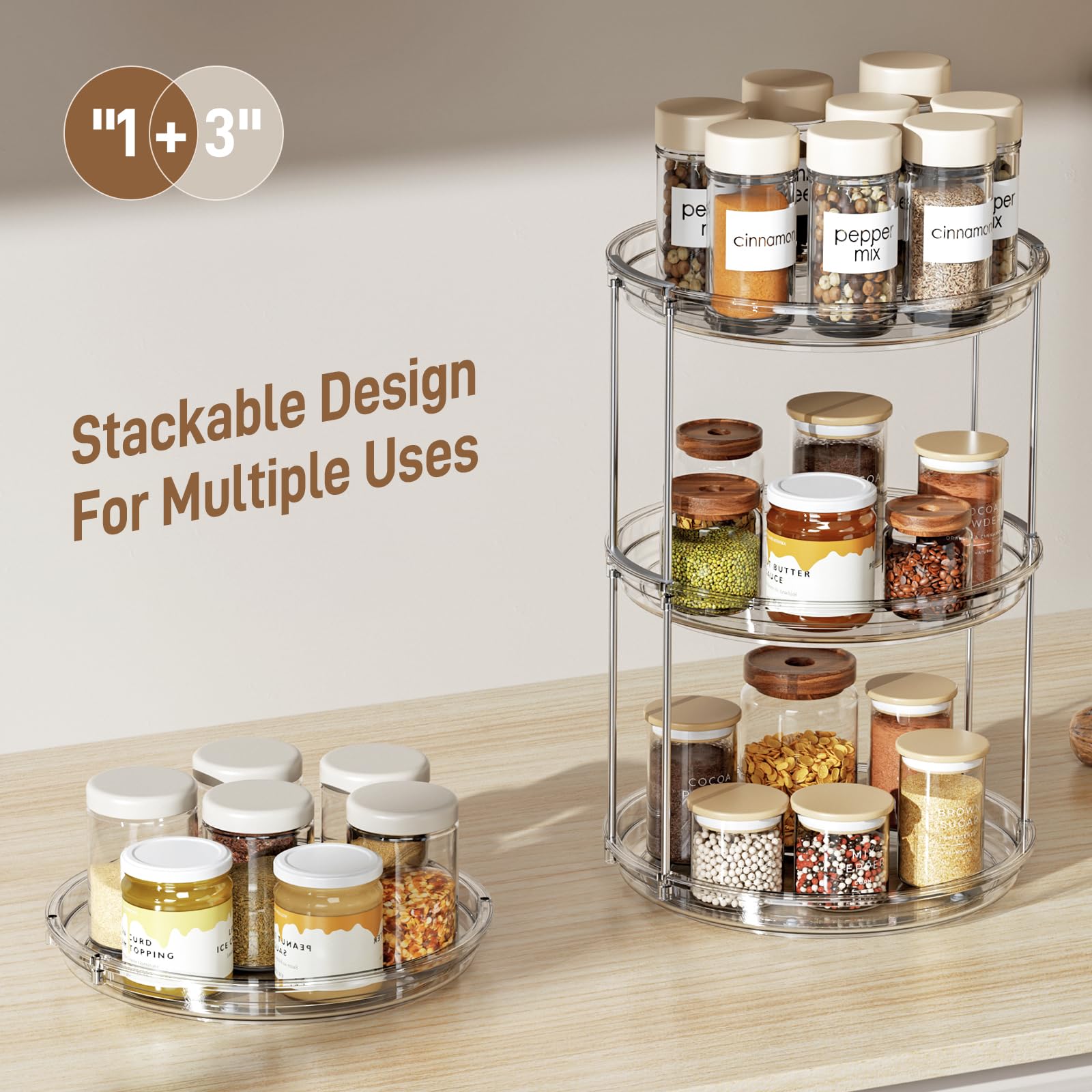 LAMU 2-Tier Lazy Susan Turntable Organizer – Clear Rotating Spice Rack for Cabinets, Pantry & Countertops (9.25”)