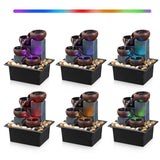 4-Level Tabletop Waterfall Fountain with LED Light & Natural Rocks – Indoor Meditation Decor (Brown)