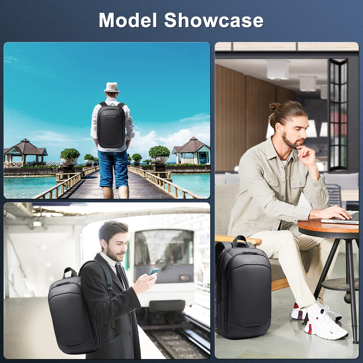 17″ Slim Expandable Business Laptop Backpack with USB Charging Port – Waterproof & Anti-Theft Travel Backpack (Black)