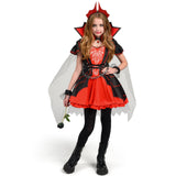 Girls Red Vampire Queen Costume Set – Dress, Cape, Gloves, Necklace & Headband (Sizes 5–16)