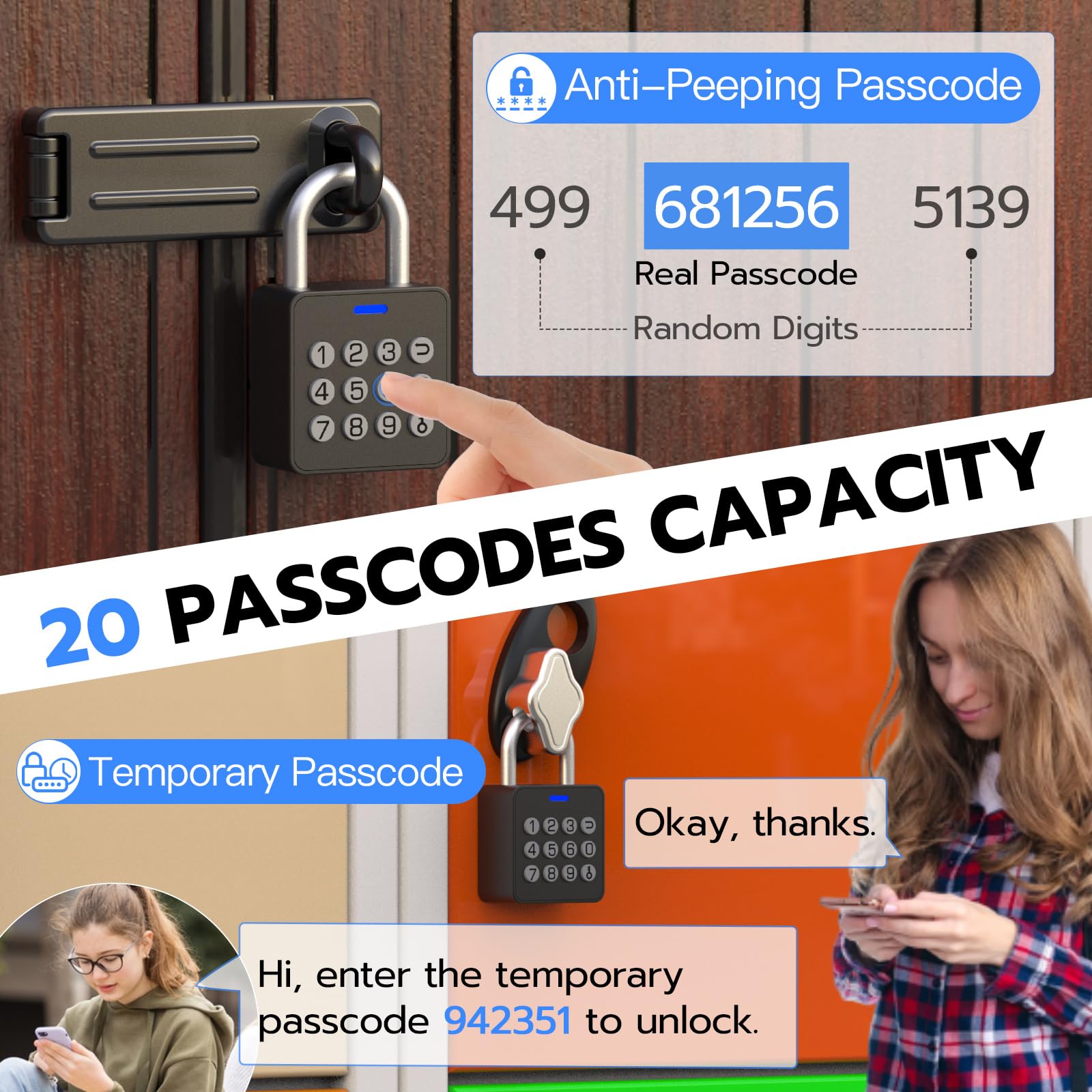 Smart Fingerprint & Keypad Padlock with App Control, USB-C Rechargeable Waterproof Locker Lock for Gym, Luggage & Storage
