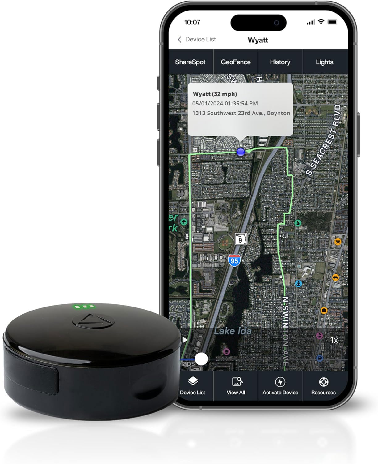 LandAirSea 54 GPS Tracker with Magnet, Real-Time Vehicle Tracking, Global Coverage, Geofencing Alerts, SilverCloud App Compatible, Waterproof
