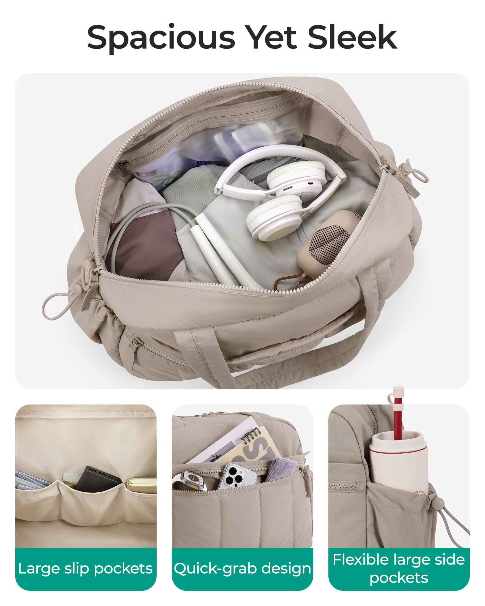 BAGSMART Gym & Travel Duffle Bag for Women – Lightweight Water-Resistant Weekender with Wet Pocket (Camel)