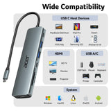 7-in-1 USB-C Hub Adapter with 4K HDMI & 100W Power Delivery – Aluminum Multiport Laptop Dock Space Grey