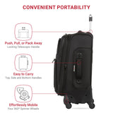 SwissGear Sion Softside Expandable Carry-On Luggage 21”, 360° Spinner Wheels Lightweight Travel Suitcase (Black)