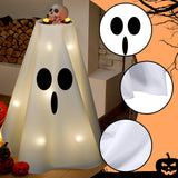 Light-Up Ghost Candy Bowl Decoration with LED String Lights – 63” Halloween Table Cover Set (White & Black)
