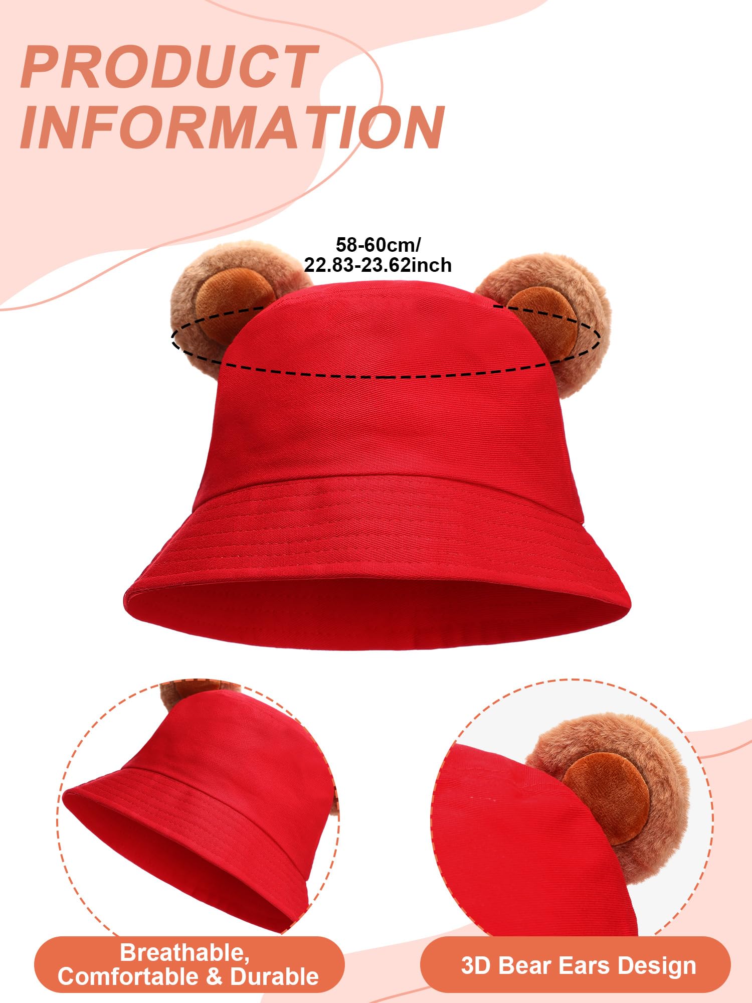 Bear Costume Accessories Set – Red Bucket Hat with Ears & Brown Makeup Bag for Halloween & Travel Fun 🐻❤️