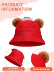 Bear Costume Accessories Set – Red Bucket Hat with Ears & Brown Makeup Bag for Halloween & Travel Fun 🐻❤️