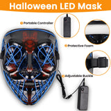 Halloween LED Light-Up Costume Set – Blue Purge Skeleton Mask, Glow Gloves, Shoelaces & Hooded Cloak for Kids & Adults