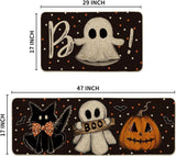 Artoid Mode Bats Black Cats Boo Pumpkin Halloween Kitchen Mats Set of 2, Home Decor Low-Profile Kitchen Rugs for Floor - 17x29 and 17x47 Inch