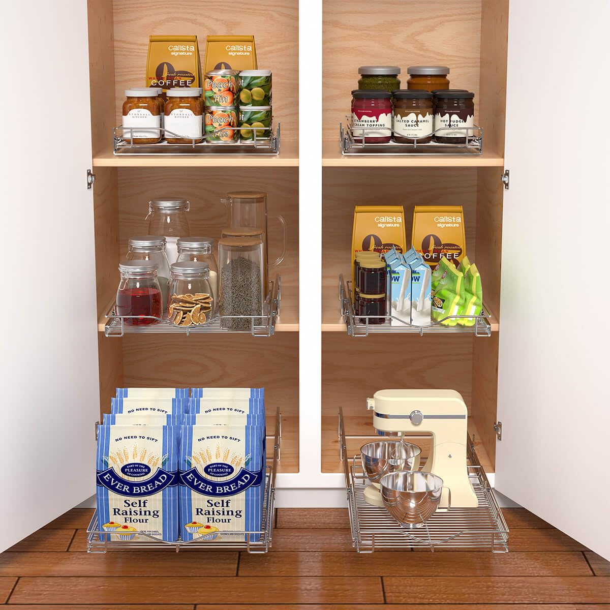 DINDON Chrome Pull-Out Wire Basket Cabinet Organizer – Heavy-Duty Single-Tier Slide-Out Shelf for Base Cabinets (1 Tier)