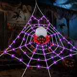 Large Lighted Halloween Spider Web – 250 LED Purple Lights with Hook & Stakes, Weatherproof Outdoor Decoration