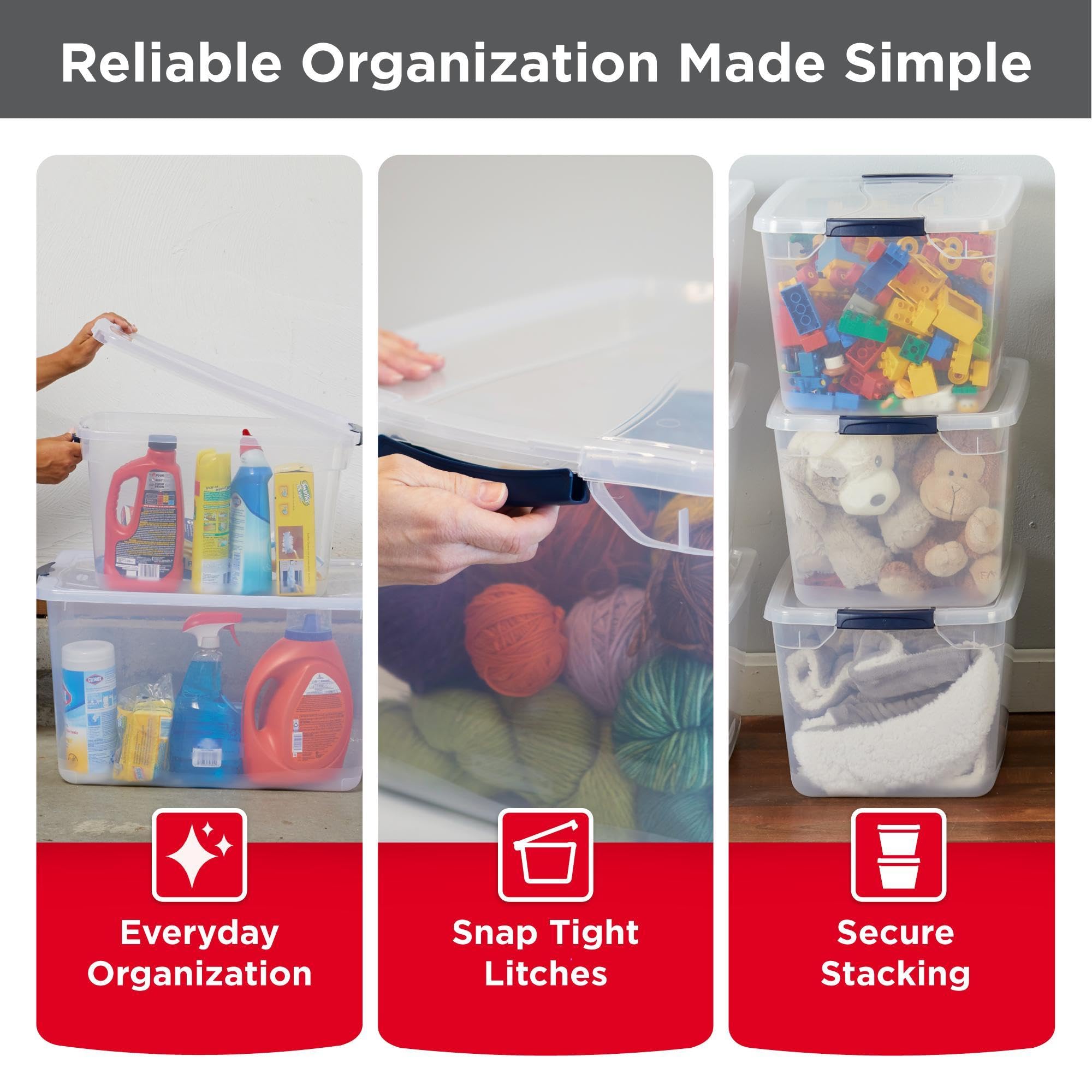 Rubbermaid CleverStore Clear 32 Qt Stackable Plastic Storage Bins with Lids – 6 Pack