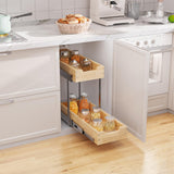 Heavy-Duty Solid Wood Pull-Out Cabinet Organizer – Adjustable 2-Tier Sliding Storage System