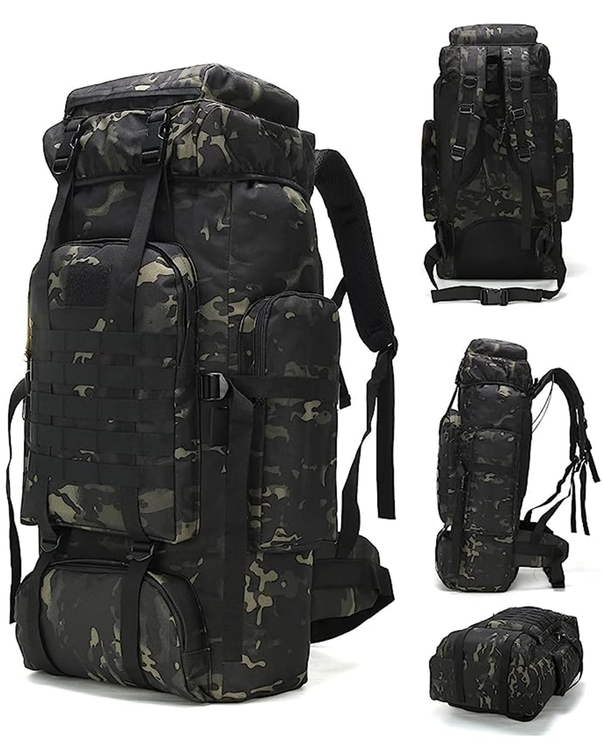 70L Tactical Camping & Hiking Backpack – Large-Capacity Water-Repellent Outdoor Pack with Breathable Support (Black)