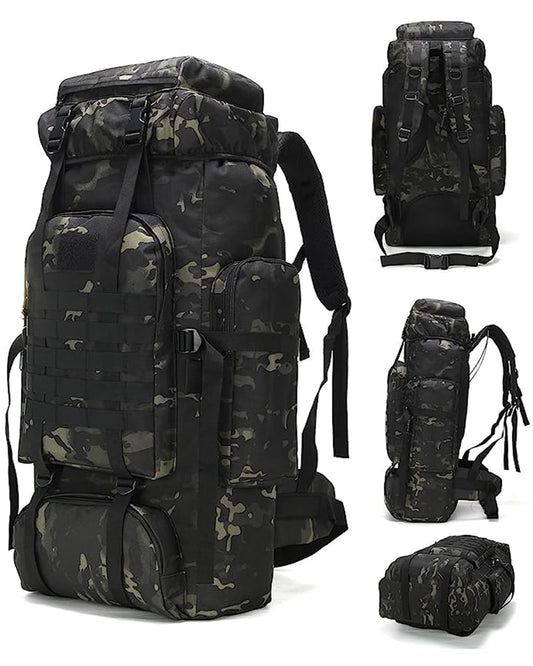 70L Tactical Camping & Hiking Backpack – Large-Capacity Water-Repellent Outdoor Pack with Breathable Support (Black)