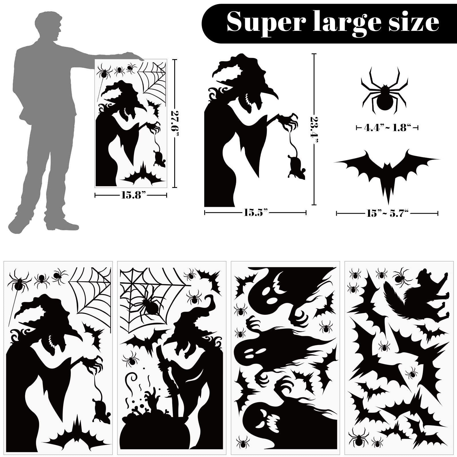 Halloween Witch Window Clings – 44 PCS Double-Sided Reusable Stickers for Glass Doors & Windows
