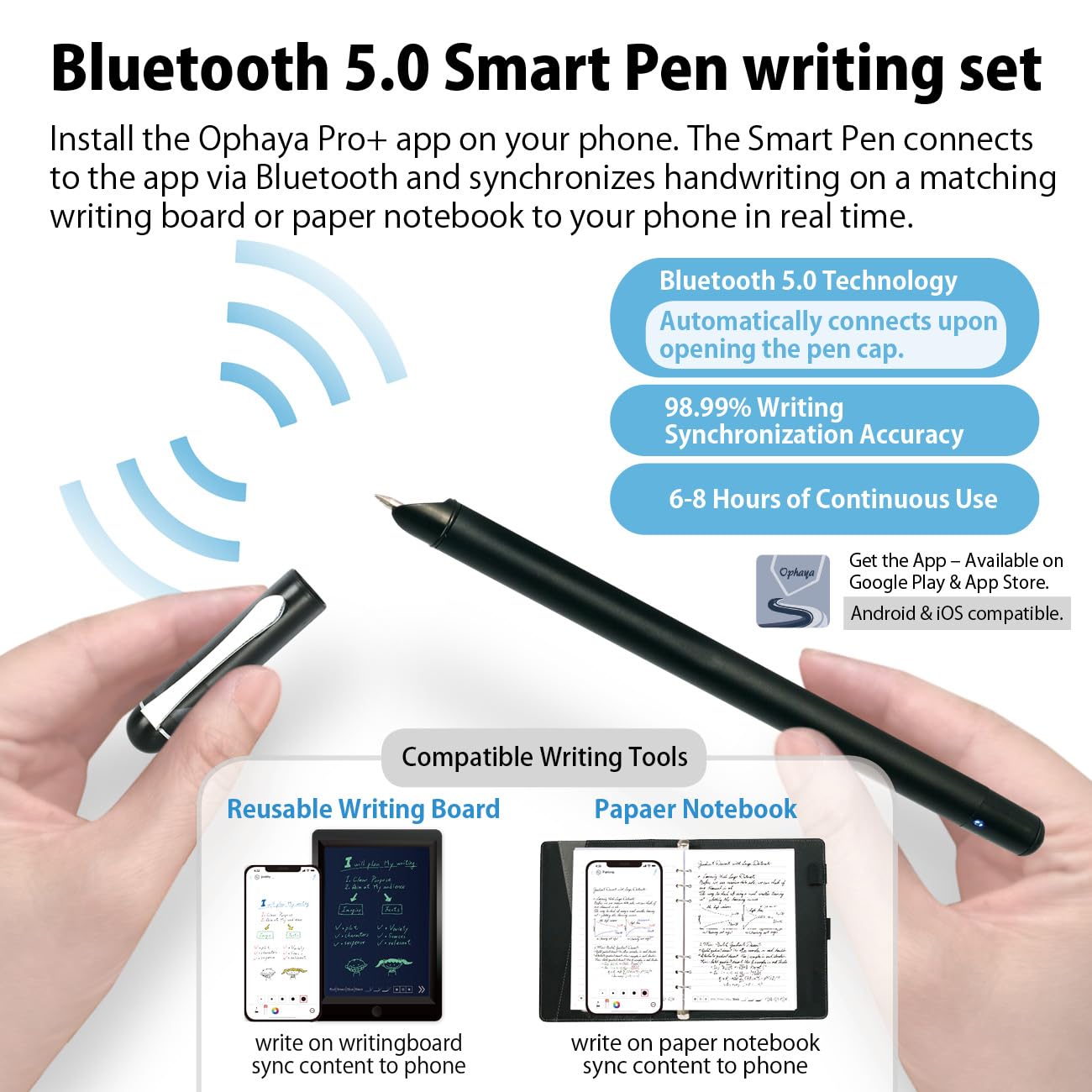 Ophaya Pro+ Smart Pen & Notebook Set – Real-Time Sync, OCR Text Conversion & Audio Recording (Black)
