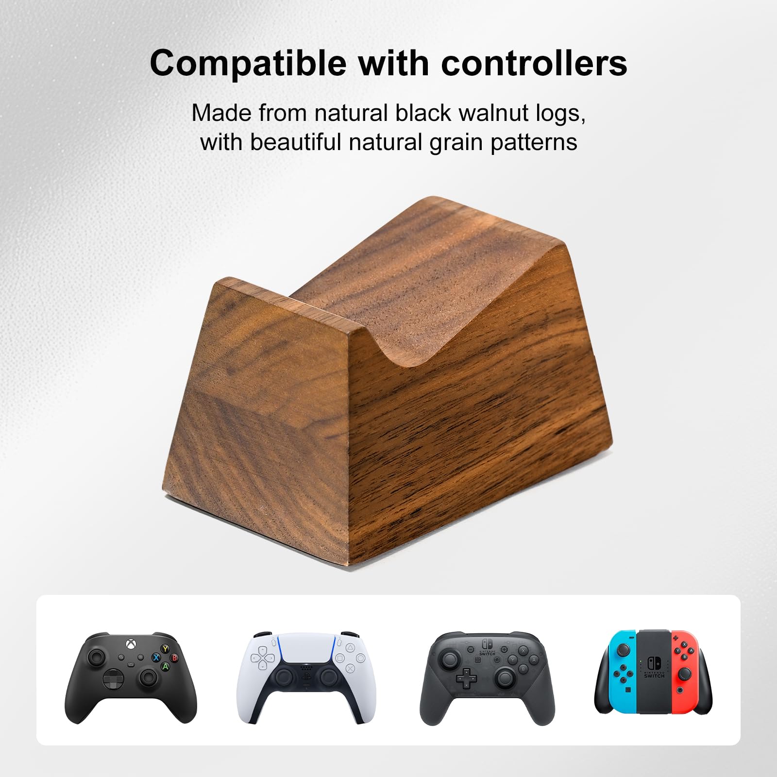 UPERGO Walnut Wood Headset Stand with Gaming Controller Holder & Storage Base for PS5, Xbox and Desk Setup Organization