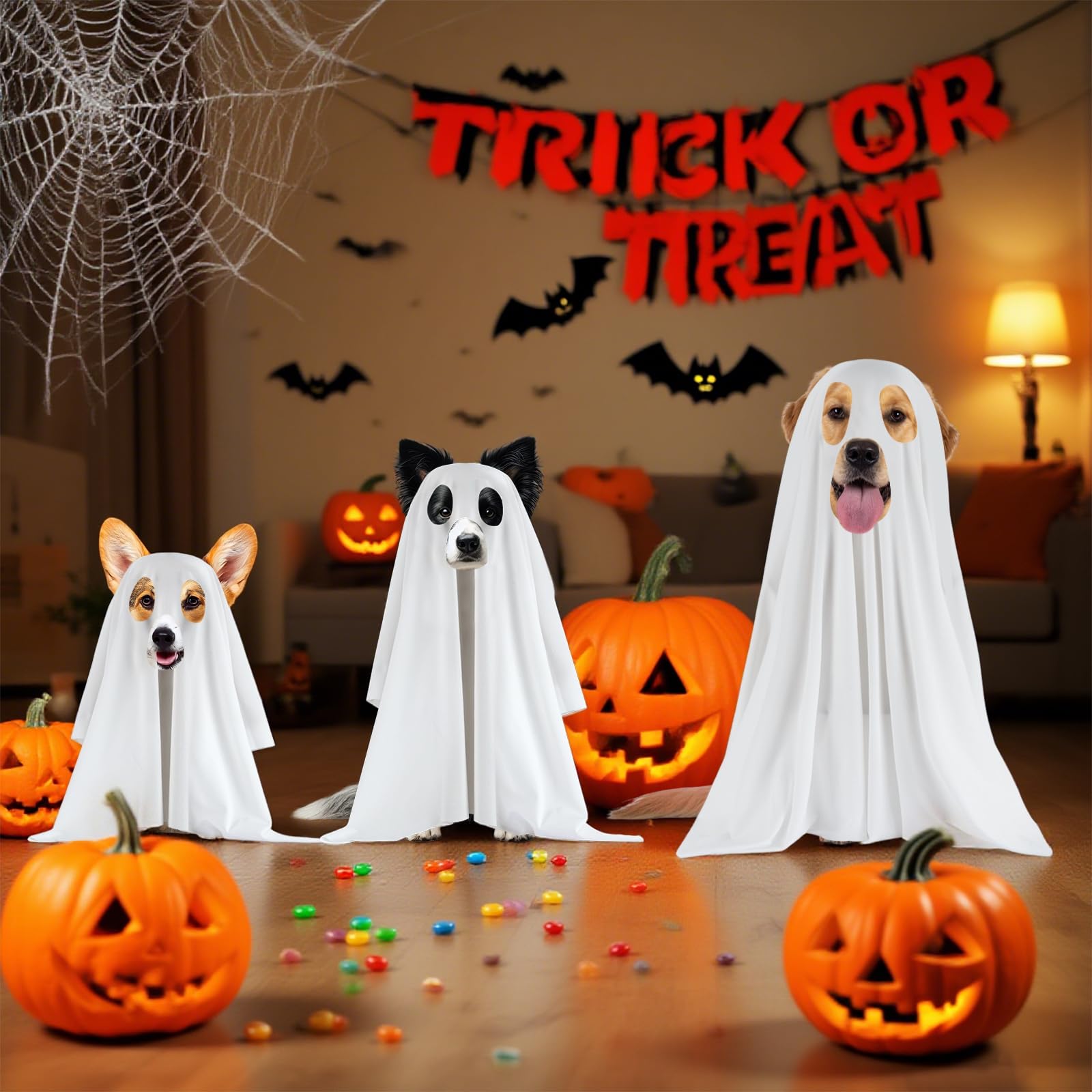 White Dog Ghost Costume – Soft Halloween Pet Outfit for Small Dogs & Cats (Model CWGHZB001)