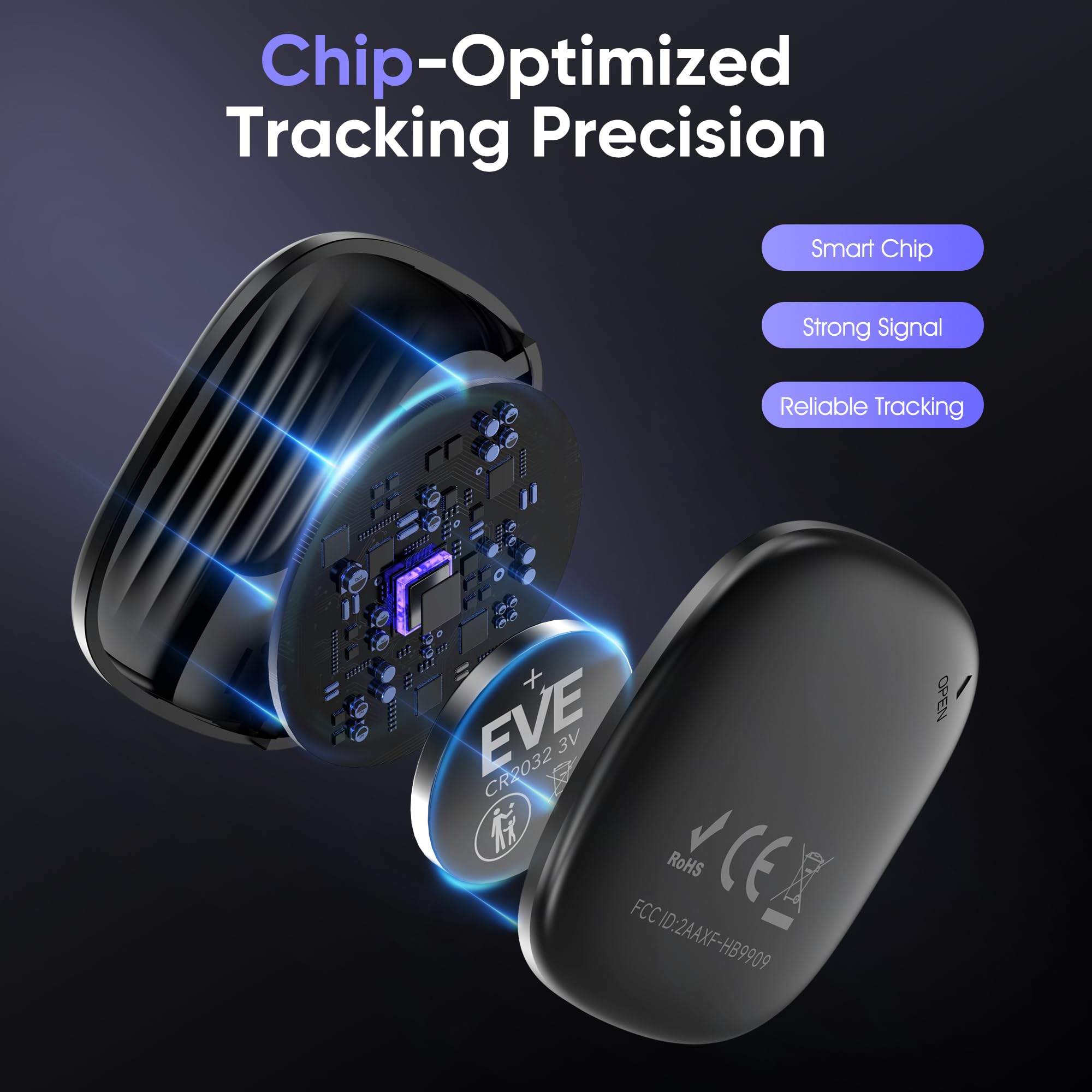 Apple Find My Bluetooth Tracker Tags 4-Pack, 105dB Key Finder with Waterproof Design and Replaceable Battery