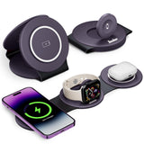 Portable Magnetic 3-in-1 Wireless Charger Stand for iPhone, Apple Watch & AirPods – Foldable Fast Charging Dock Purple